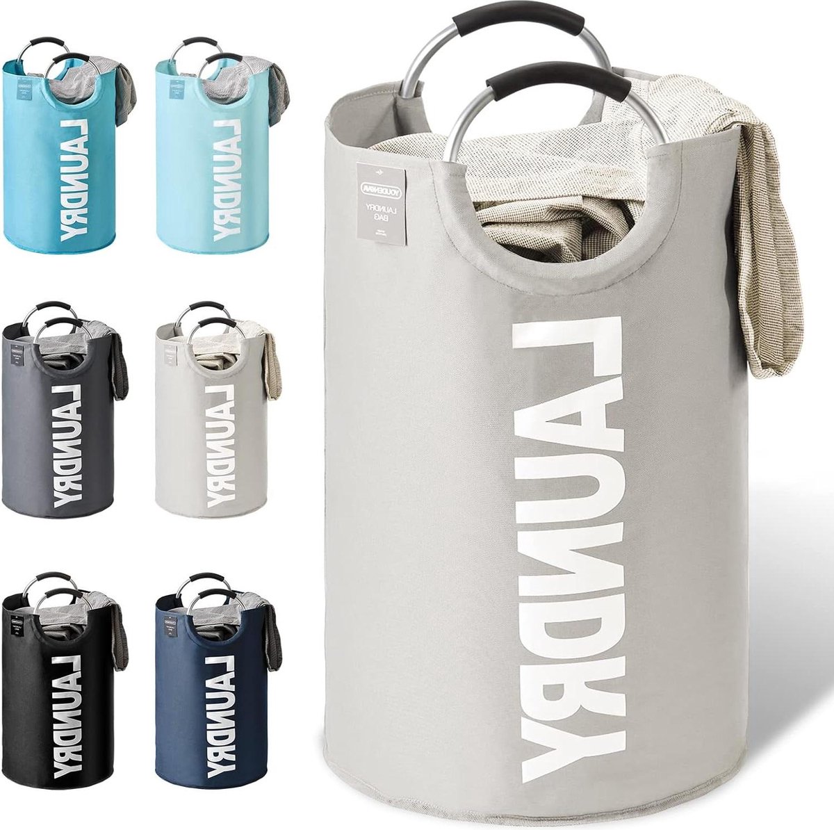 Goedkoopste Wasmand opvouwbare wasverzamelaar - lichtgrijs - 82 liter inhoud wasmand