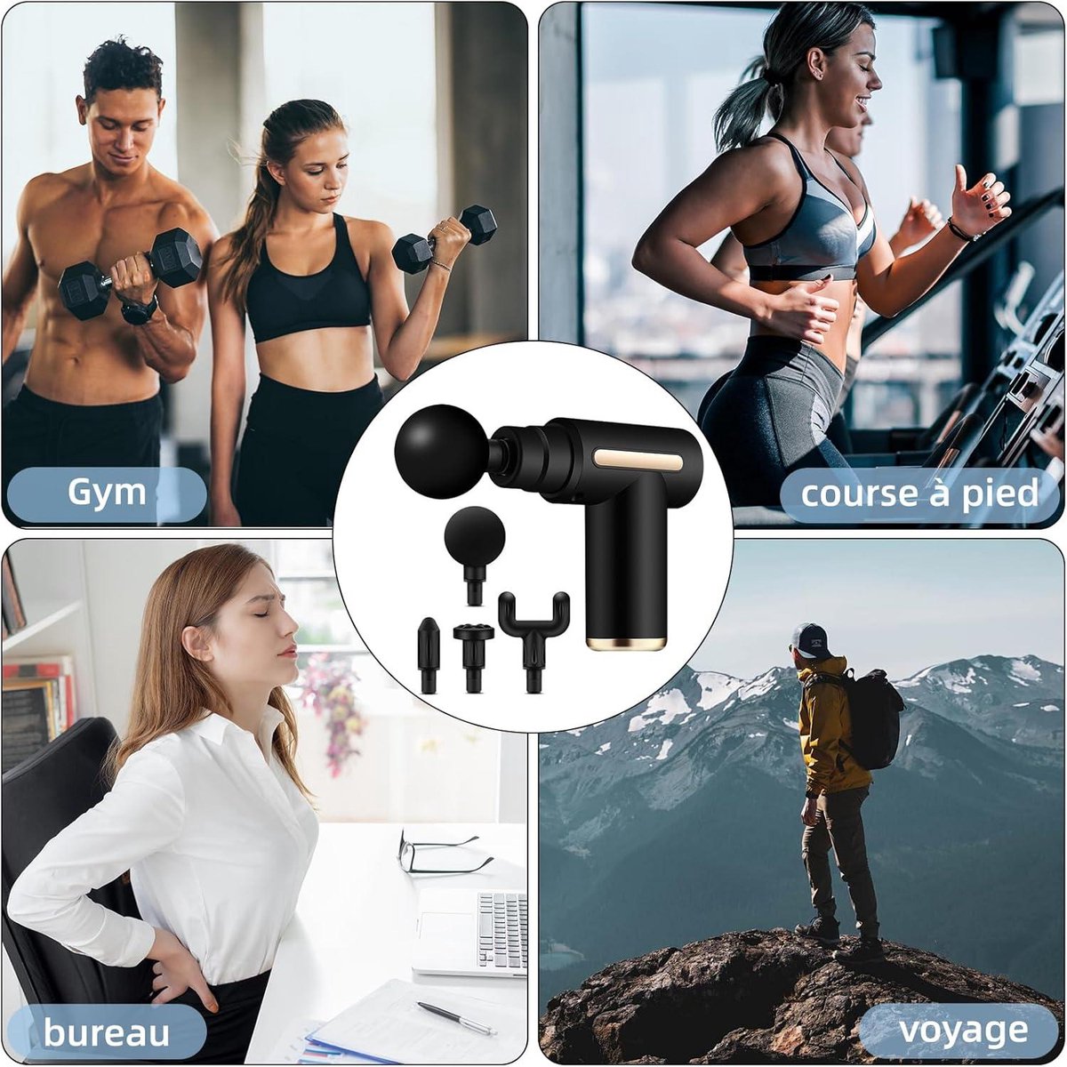 Afbeelding 3 van Massage gun Mini-Massagepistool voor spieren met LCD-display en 4 massagekoppen - Verlicht pijn en stijfheid met 6 instelbare niveaus massage gun