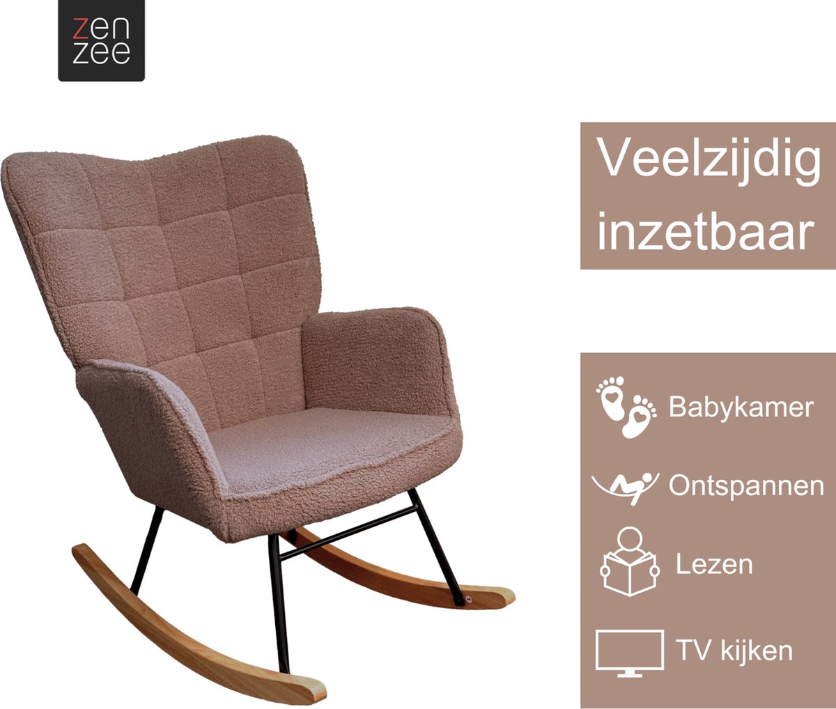 Zenzee Schommelstoel - Schommelstoelen babykamer - Relaxstoel - Fauteuil - Voedingsstoel - Taupe — afbeelding 4