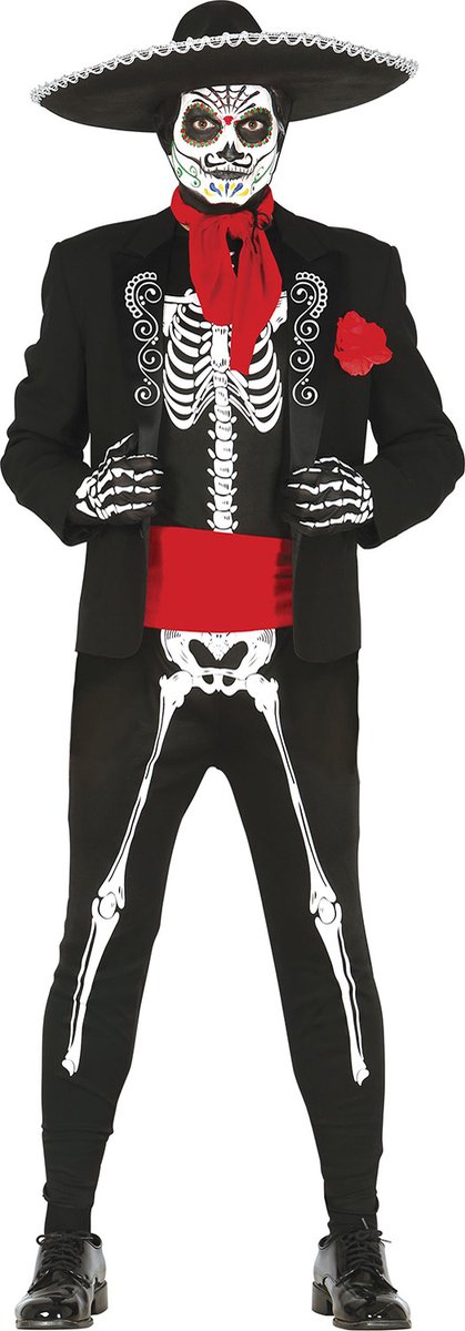 Fiestas Guirca - Heren kostuum Mexican skeleton - maat XL (54-56) - Carnavalskleding - Carnaval - carnavalskleding 2027 - Carnaval kostuum