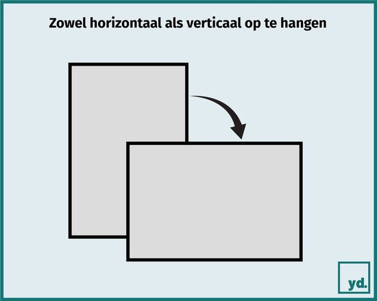 Illustration d'un cadre photo pouvant être accroché horizontalement ou verticalement. Texte : 'Peut être accroché horizontalement et verticalement'.