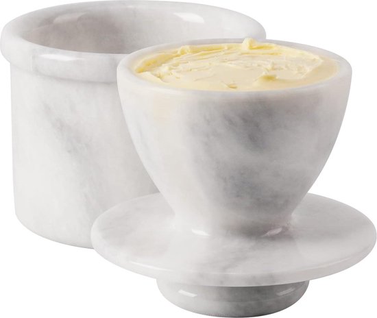 Verkocht Wit emaille botervloot rond, vintage: Sold: Curiosa de Vlinder
