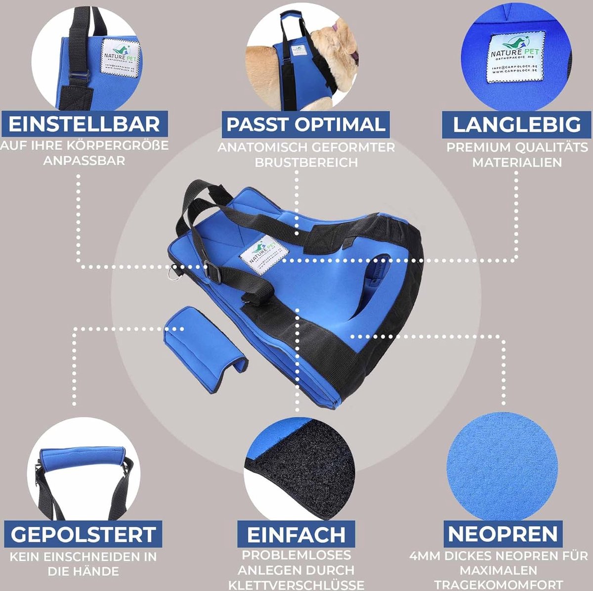 Honden draaghulp vooraan/loophulp vooraan/revalidatiehulpmiddel voor oudere of zieke honden - Blauw - M