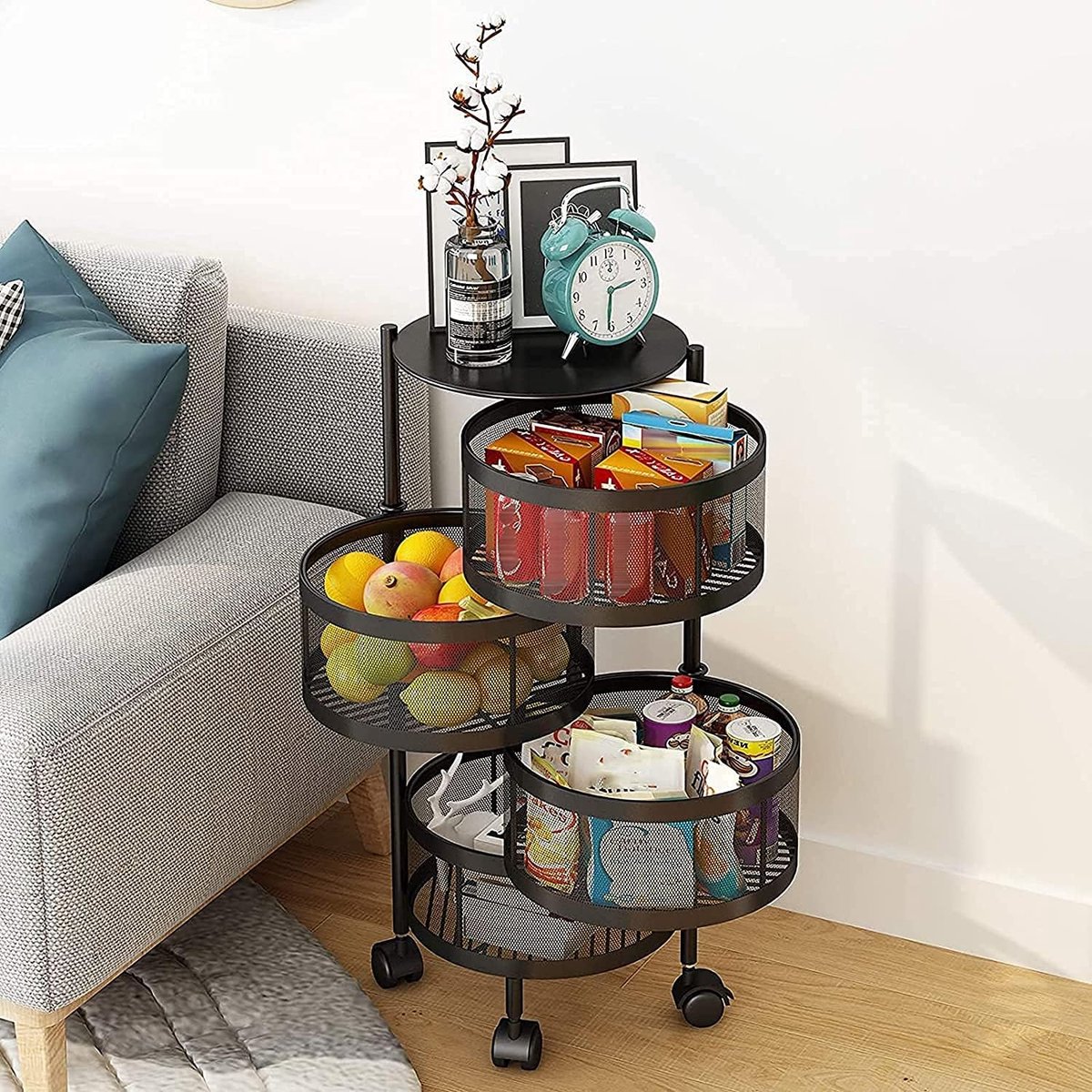 Luchs - Universeel multifunctioneel rek, keukenrolwagen, fruitmand, opbergdoos, keukenrek, organizer voor keuken, badkamer, kinderkamer en kantoor op wielen (5 vakken