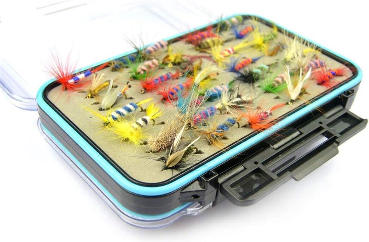 Professionele vliegenvisaccessoires - droog visvliegen kunstaas set - droogvliegen aas - vliegenaas set met waterdichte box - snoekbaars zalm forel