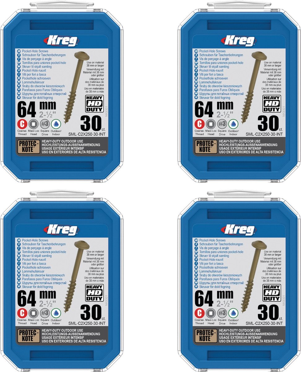 Kreg 4x HD Protec-Kote Maxi-Loc zakgatschroeven 64 mm ( 4x SML-C2X250-30-INT ) grove schroefdraad 120 stuks