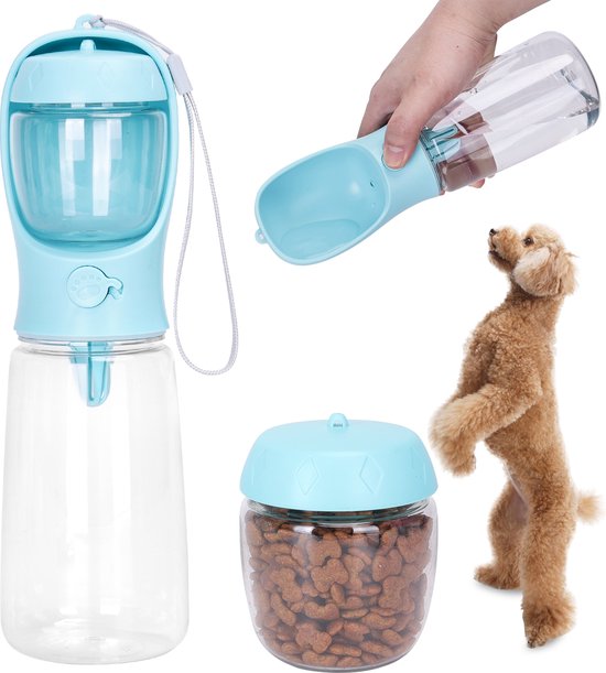 Nobleza Honden Waterfles - 550ml+150ml - Honden bidon - Draagbare 2-in-1 Honden Waterfles - Blauw