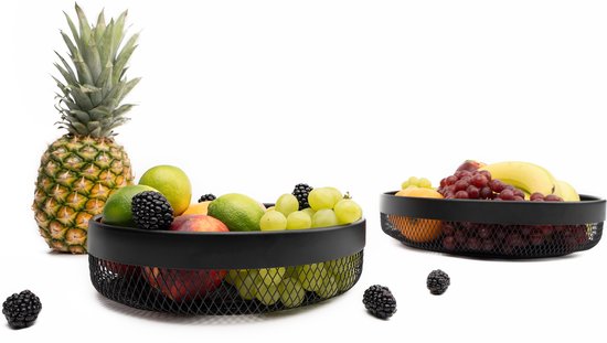 Coupe à fruits noire - Corbeille à fruits - 2 étages - Métal - Moderne - Medium - 30cm - Peut être utilisé séparément - Baulk®