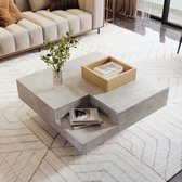 Sweiko Table basse, Table de salon, 72x72x30cm, Table d'appoint avec boîte de rangement amovible, Gris béton et Coloris bois