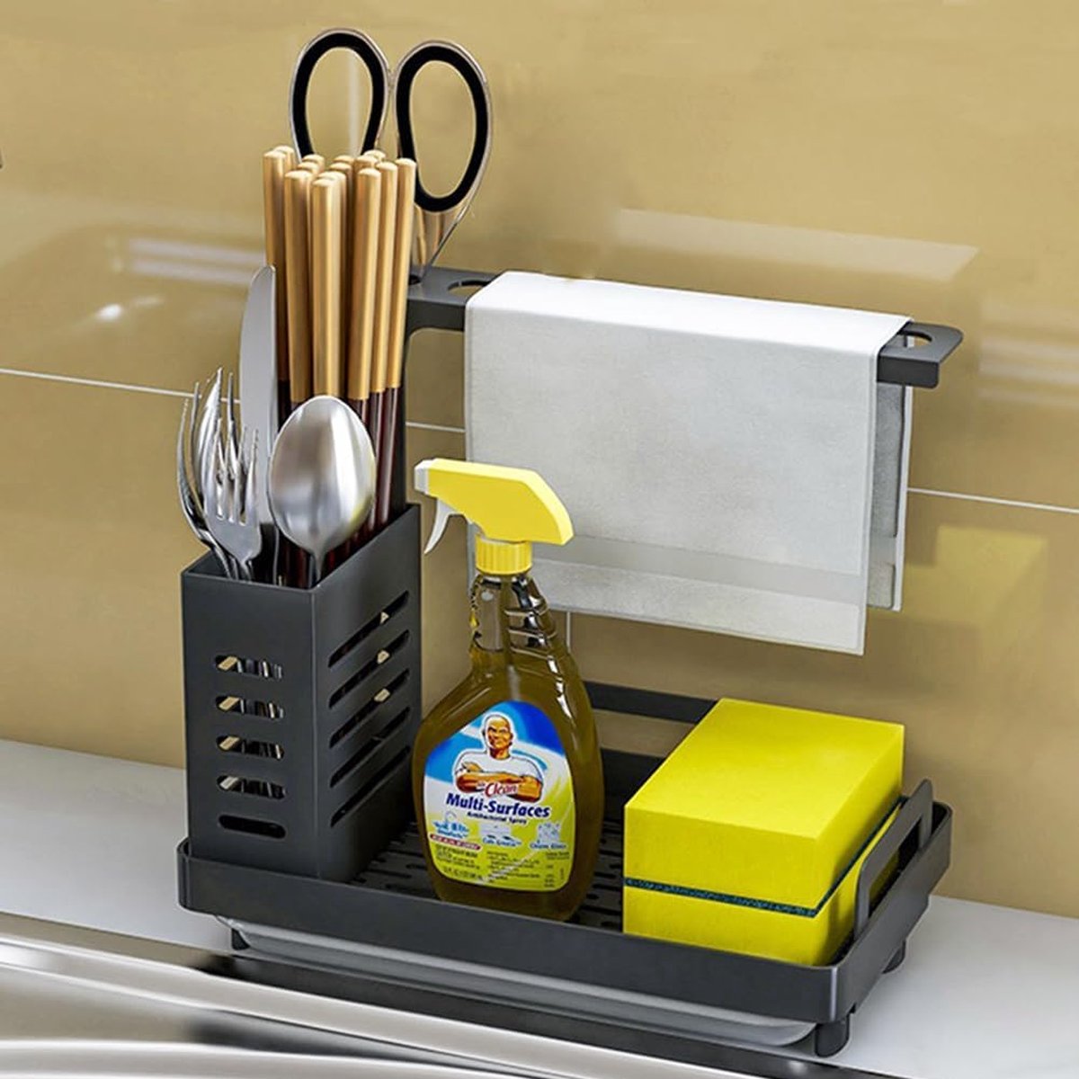 YMYNY Organiseur d'évier de Cuisine Porte-éponge en Acier Inoxydable Rangement Eponge Cuisine Accessoires de Cuisine avec Plateau de Vidange et Porte-Serviettes YMYNY Organiseur d'évier de Cuisine Porte-éponge en Acier Inoxydable Rangement Eponge Cuisine Accessoires de Cuisine avec Plateau de Vidange et Porte-Serviettes