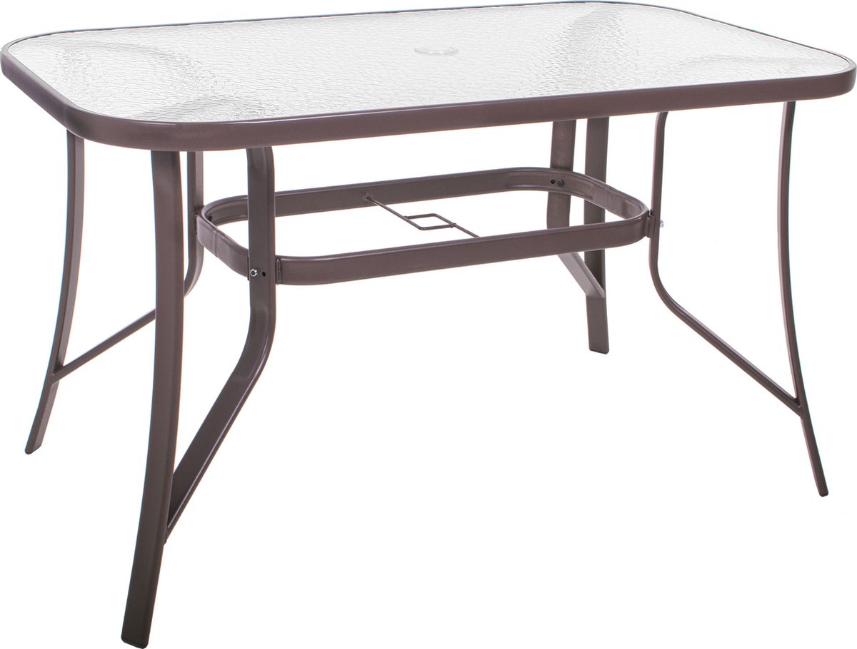 Springos Tuintafel | 120 x 70 x 70 cm | Buitentafel | Eettafel Buiten | Metaal | Gehard Glas | 100 KG | Bruin thumbnail 3