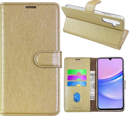 Hoesje geschikt voor Samsung Galaxy A05s bookcase Goud - Met screenprotector tempered glass Galaxy A05s - 2x