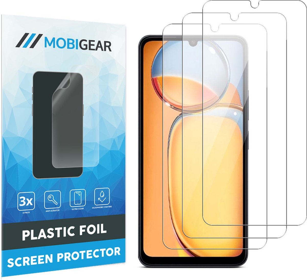 Mobigear Screenprotector geschikt voor Xiaomi Redmi 13C | Mobigear Screenprotector Folie - Case Friendly (3-Pack)