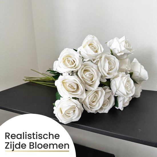 LA ROSE - Set de 15 roses - Roses Witte - Fleurs artificielles - Fleurs en soie