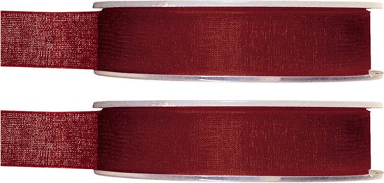 Foto: 2x hobby decoratie bordeauxrode organza sierlinten 1 5 cm 15 mm x 20 meter cadeaulint organzalint ribbon striklint linten rood