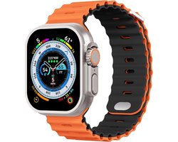 Strap-it Ocean bandje met druksluiting - geschikt voor de Apple Watch Series 1/2/3/4/5/6/7/8/9/10/11/SE/SE2/SE3 - kleine maten: 38 / 40 / 41 / 42mm - iWatch siliconen bandje - oranje/zwart