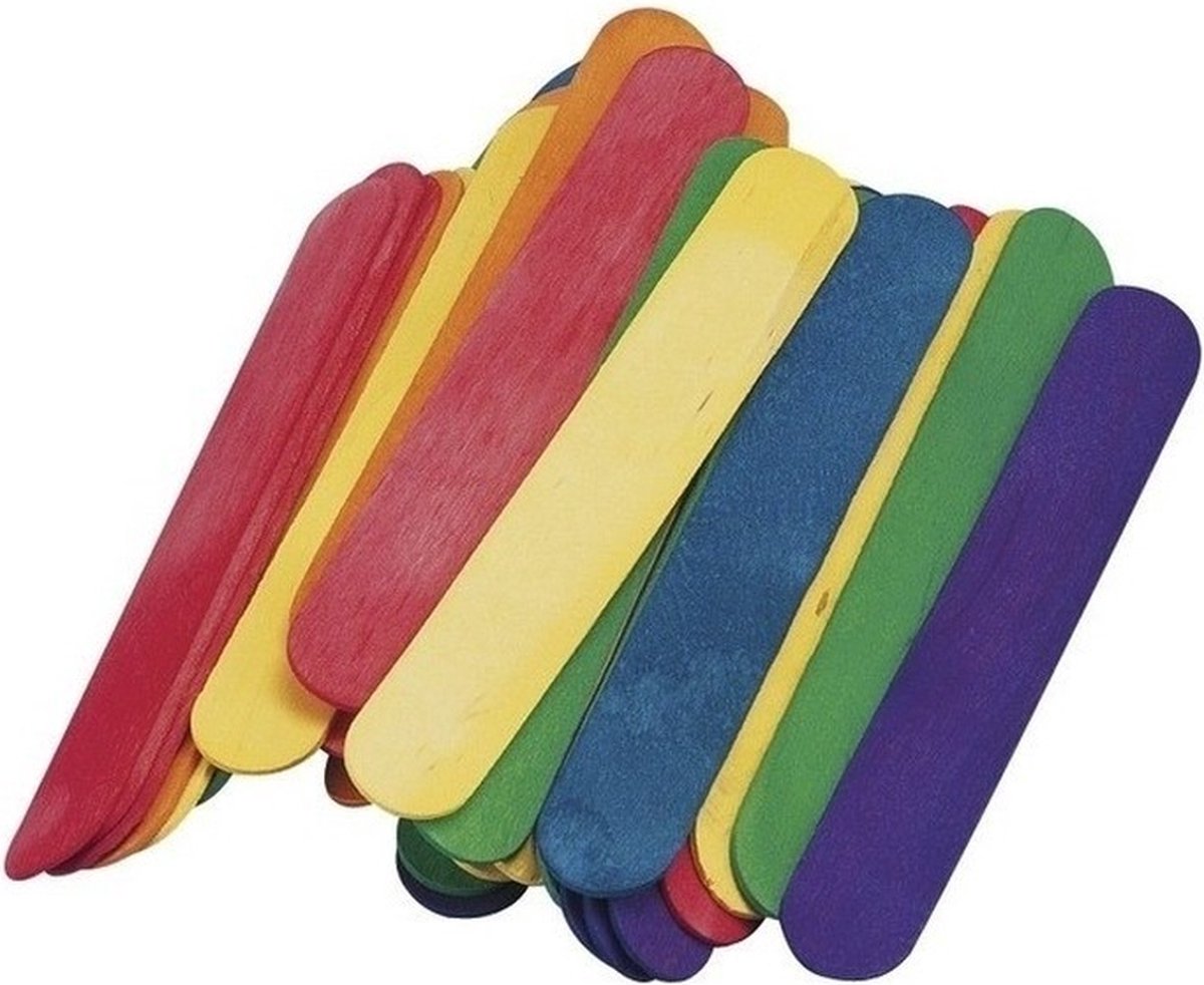 Rayher ijsstokjes gekleurd - 144x - 15 x 2 cm - knutselstokjes - hobby houtjes artikelen