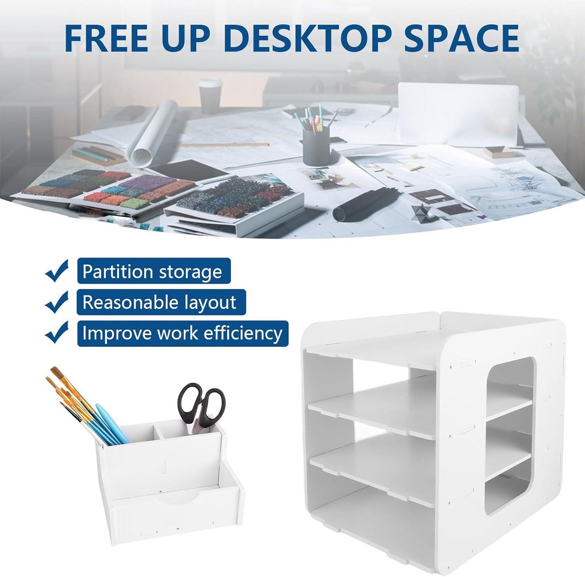 CYEER Dokumentenablage A4, Büro Organizer, Briefablage 7-Tier Ablagefächer, Holz Papierablage