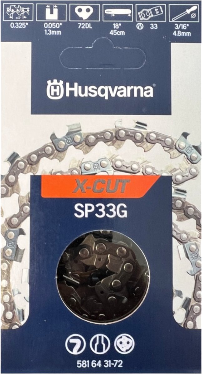 Husqvarna X CUT SP33G 3x zaagketting vervangingsketting half beitel 1,3 mm 33 cm