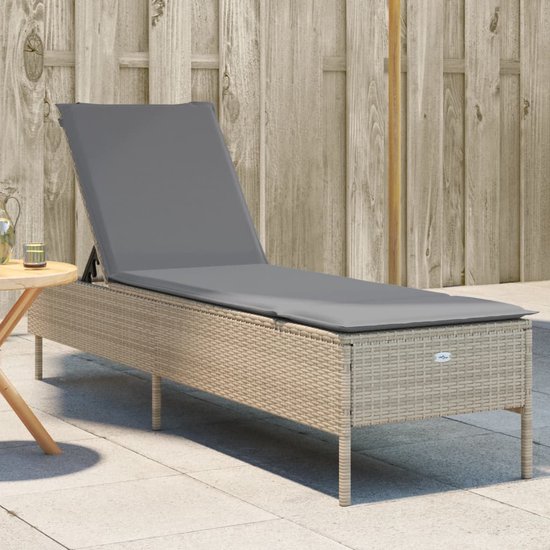 vidaXL - Chaise longue - avec - kussen - poly - rotin - beige