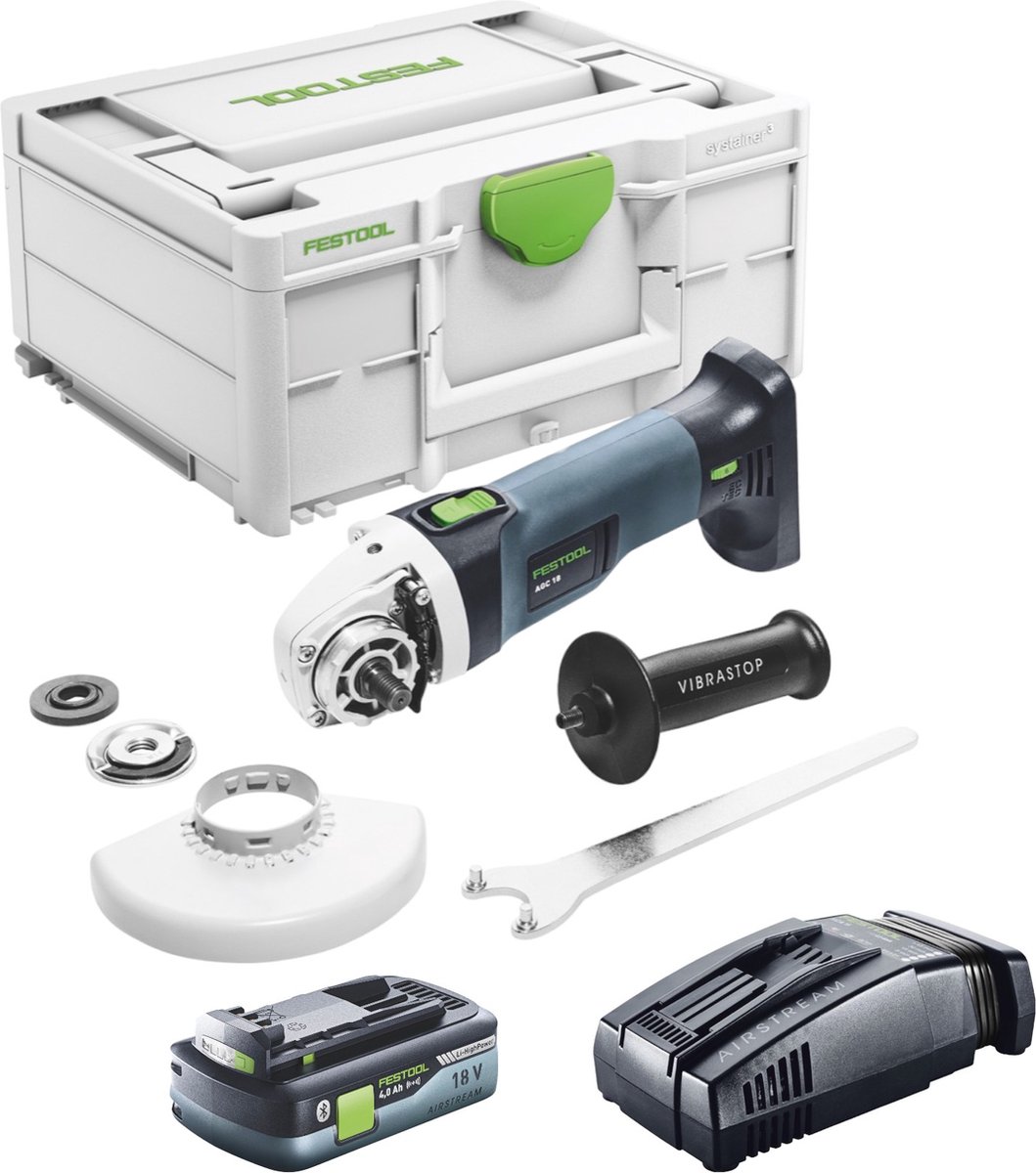 Festool AGC 18-125 EB-Basic accu haakse slijper 18 V 125 mm borstelloos ( 576825 ) + 1x accu 4.0 Ah + snellader + systainer