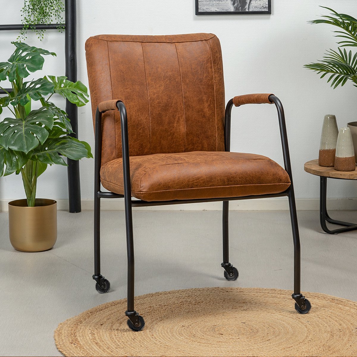 Bronx71 Eetkamerstoel met wieltjes Mila eco-leer cognac - stoel