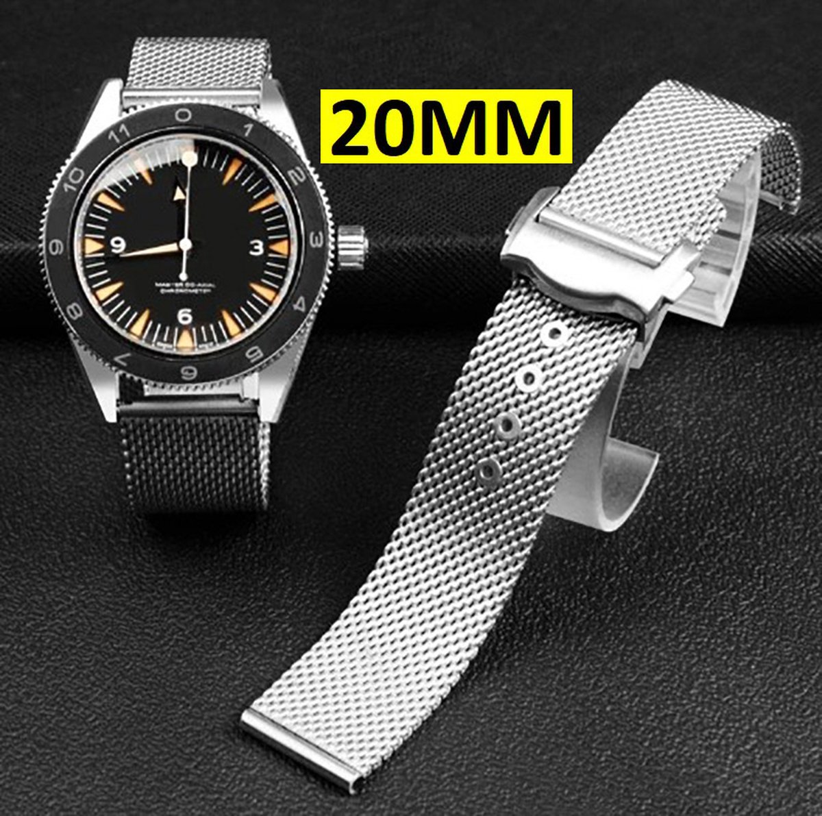 Mesh - Roestvrijstalen horlogeband geschikt voor Omega 007 en Seamaster 300 - armband - opvouwbare gesp - Zilver - 20MM