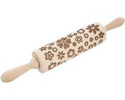 Deegroller met Patroon Houten Draaibaar Bloemen 39 cm - voor Deeg en Koekjes - Motief