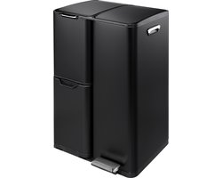 Wicotex - Prullenbak Tobey 60liter (13+17+30Liter) Afvalscheiding 3 Vakken Zwart - Recycle Afvalbak - Pedaalemmer