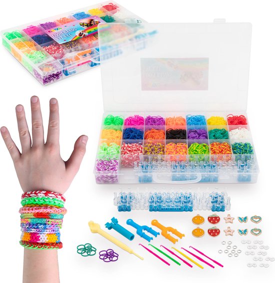 Foto: Joya creative loombandjes 6000 starterspakket 22 kleuren volledige accessoires set inclusief loom bedels en s clips ideaal voor armbandjes en sieraden overzichtelijke loombandjes koffer