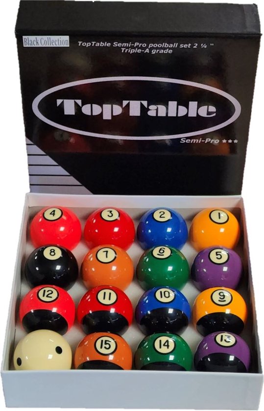 Foto: Toptable poolballen super a grade blk 57 2mm set semi professionele poolballen met zwarte kenmerken dotted cueball