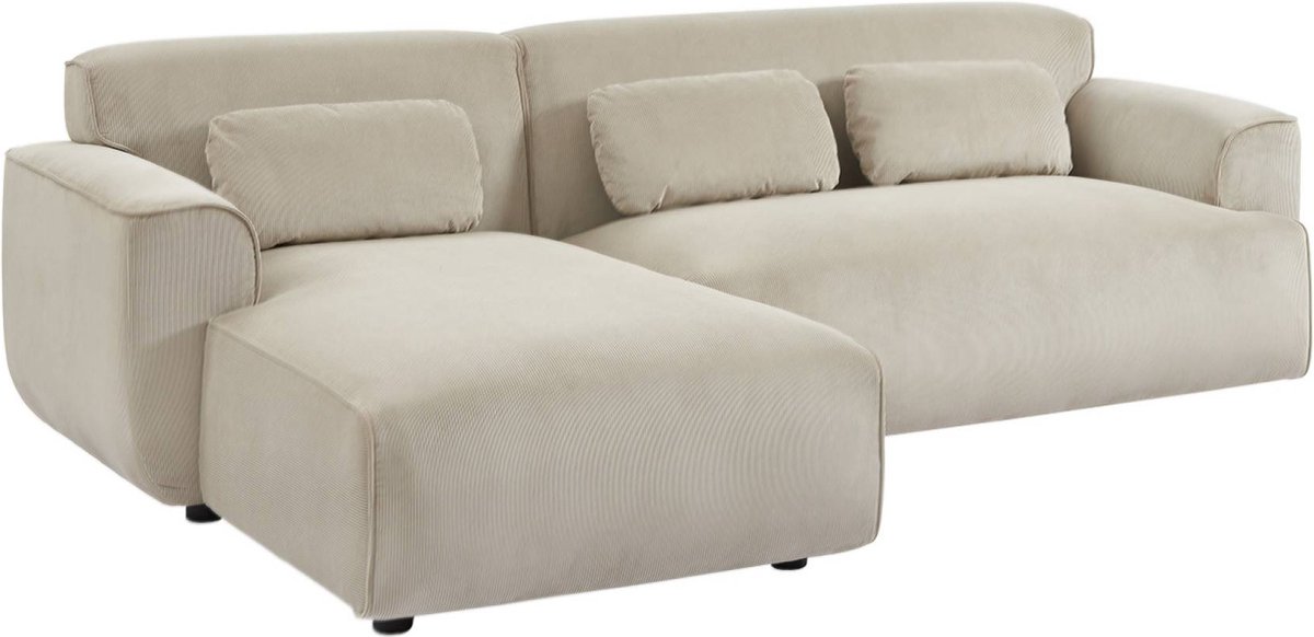 sweeek Hoekbank, 2 tot 3 zits, corduroy, linkerhoek - wallas grijsbeige