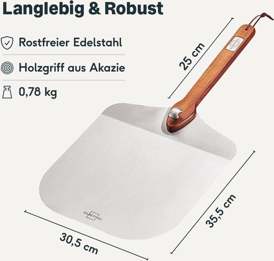 Giemme Spoleto - Pro-pizzaschep van geanodiseerd aluminium, blad 33 cm, rode steel 120 cm met