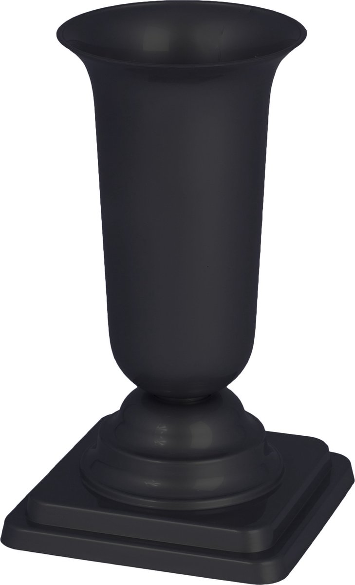 Form Plastic Grafvaas - kunststof - zwart - H40 cm - decoratie - bloemenvaas voor op een herdenkingsplaats/kerkhof - op sokkel