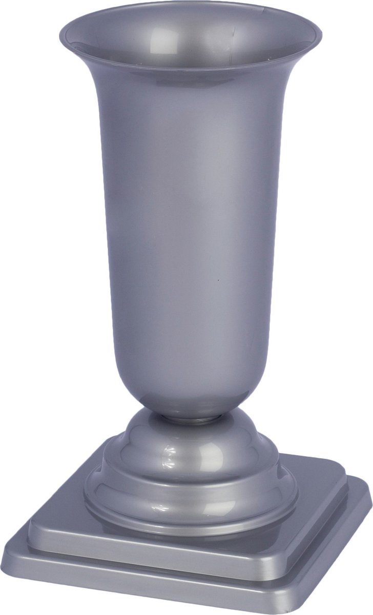 Form Plastic Grafvaas - kunststof - zilver - H40 cm - decoratie - bloemenvaas voor op een herdenkingsplaats/kerkhof - op sokkel
