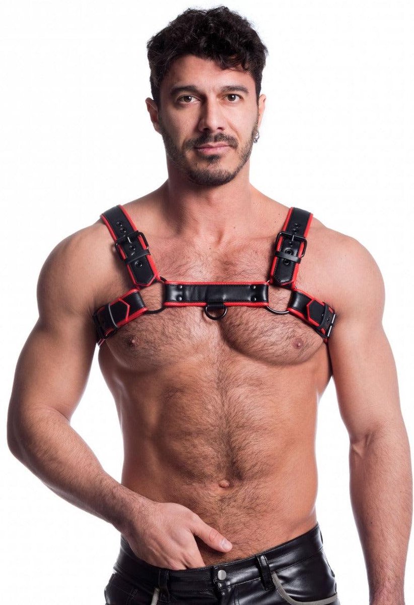 Goedkoopste 665 Vegan - Bulldog Harnas - PU Leer - Zwart/Rood - Maat L/XL