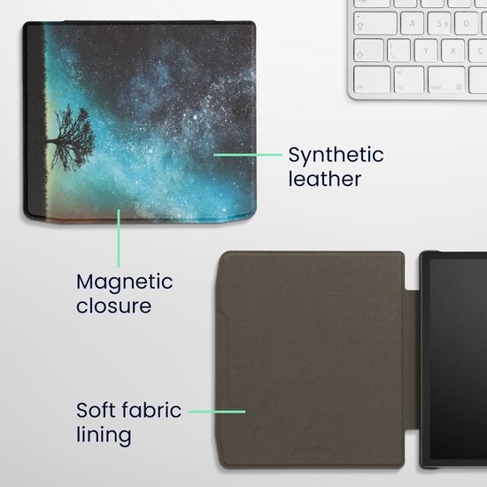 kwmobile e-reader hoesje geschikt voor Pocketbook Era / Era Color hoes - E reader flip case met magnetische sluiting - Ereader cover - Sterrenstelsel en Boom design in blauw / grijs / zwart van Merkloos — afbeelding 3