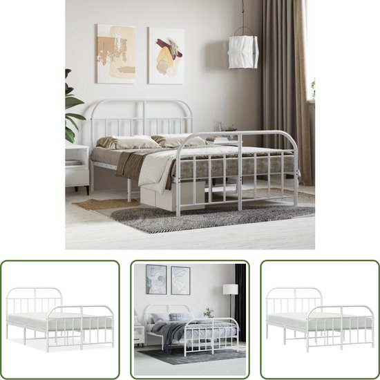 vidaXL Metalen Bedframe - Klassieke Bedframe - Bedframe met hoofd- en voeteneinde metaal wit 120x200 cm - Bedframe Wit - Staal Bedframe - Bedframe 120x200