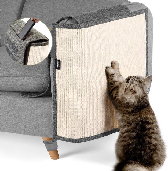 Set van 2 kattenkrabmatten, sisal krabtapijt voor fauteuil en bank, krasbescherming, 130 x 45 x 0,3 cm, grijs