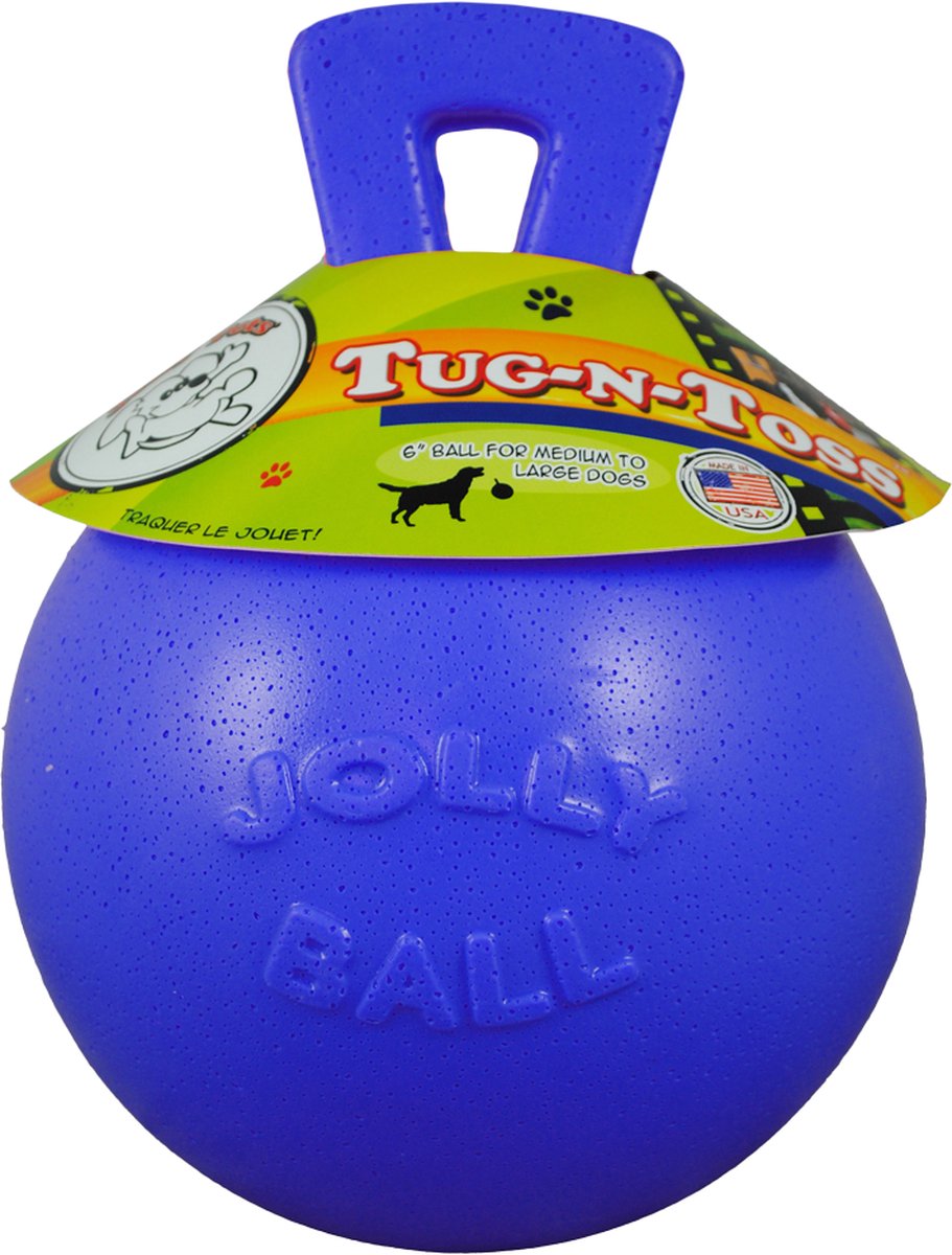 Jolly Pets Jolly Tug-n-Toss - Ø 20 cm – Hondenspeelgoed - De duurzame speelbal met frisse geur – Drijvend – Blauw