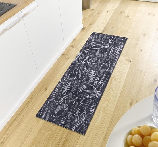 Foto: Keukenloper keukentapijt koffiemotieven tapijtloper antislip onderhoudsvriendelijk tapijtloper voor keuken hal entree eetkamer 50x150 cm