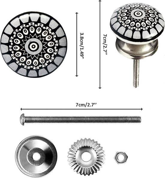 Foto: Set van 20 keramische knoppen met zwart bloemenmoza ek ontwerp handbeschilderd handgemaakte handgrepen voor kasten laden commodes en kleerhangers klassieke knoppen met een diameter van 38 mm