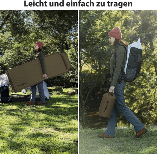 Ultralichte zelfopblazende slaapmat met hoofdkussen - comfortabel en draagbaar voor outdoor camping en reizen - 6 cm hoog (legergroen) van Merkloos — afbeelding 5
