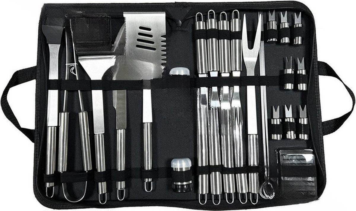 14in Delige Barbecuegerei-Sets Met Grillmatten - Compleet Roestvrijstalen Grilgerei In Aluminium Opbergdoos Voor Buitencamping En Achtertuinbarbecue - Ideaal Cadeau Voor Mannen En Vader