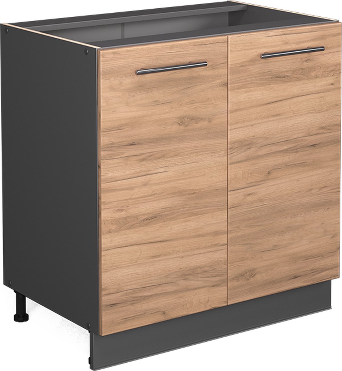 Vicco Keukenonderkast Fame-Line, Goudkleurig Eiken/Antraciet, 80 cm goudkleurig eiken werkblad