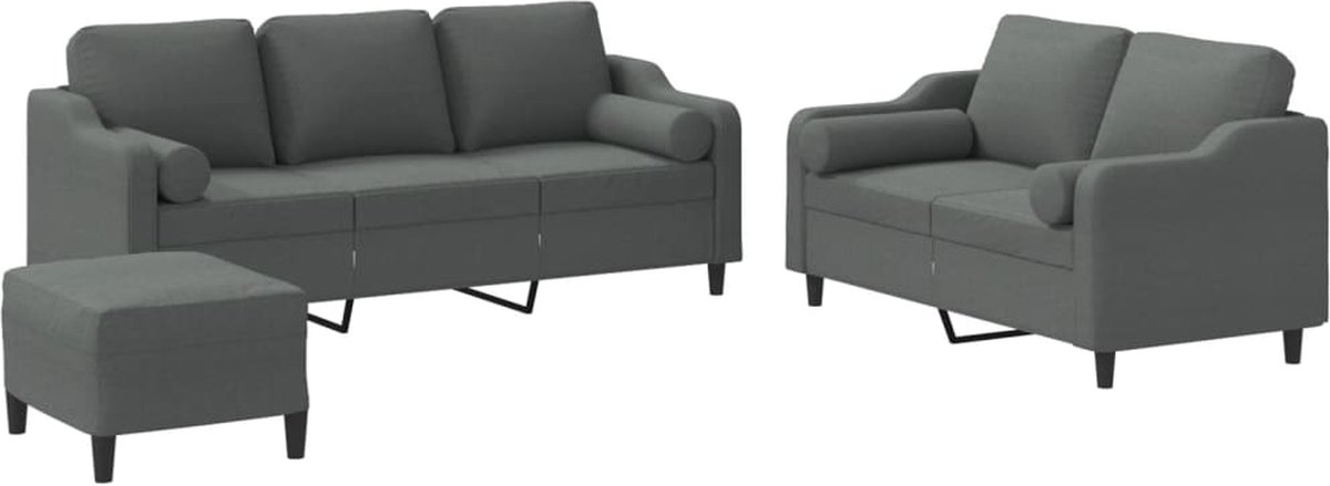 vidaXL - 3-delige - Loungeset - met - kussens - stof - donkergrijs
