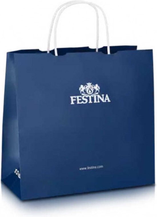 Festina Heren analoog kwartshorloge met leren armband F20653/4, zilver-zwart-roségoud