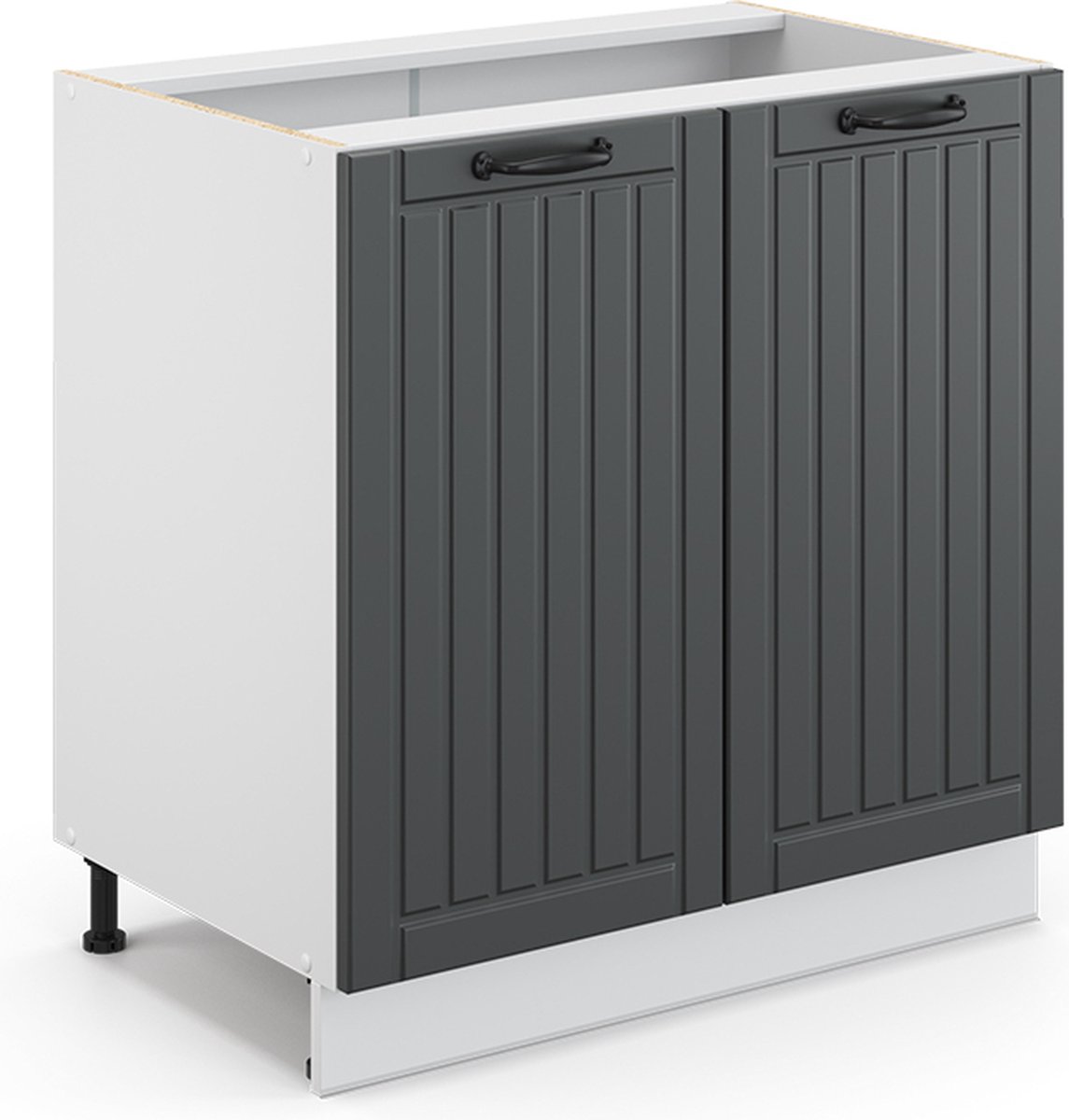 Vicco Keukenonderkast Fame-Line, Donkergrijs/Wit, 80 cm marmer werkblad