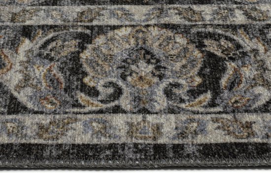 Tapiso Ritz Tapis Grijs Floral Katoen Antidérapant Salon Tapis Taille - 80x150