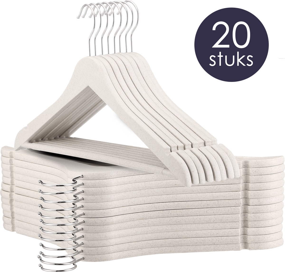 Behave Kunststof Kledinghangers - Kleerhanger - Kapstok - Inkeping - Broeklat - Metalen Haak - Volwassenen - Naturel - 20 Stuks